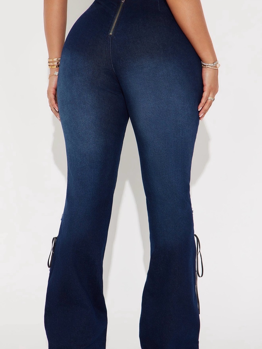 Fashion Nova Dark Blue Lace-Up Flare Jeans - Picture 2 of 3